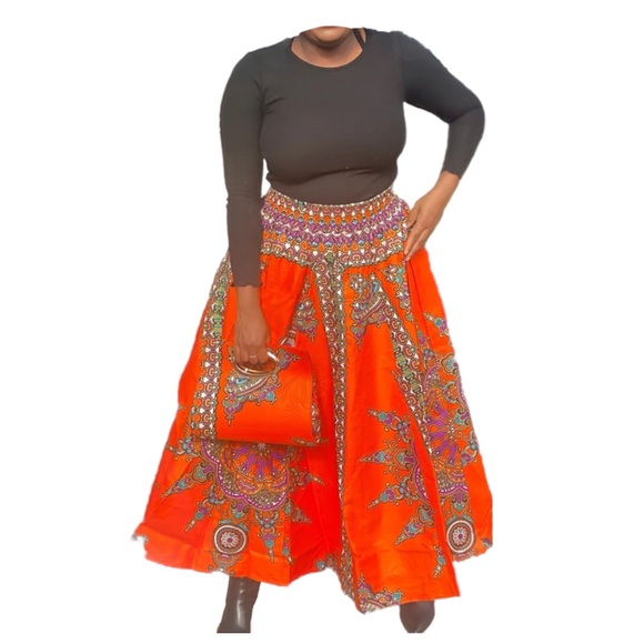 Long Maxi Skirt With Bag 100% Cotton One Size Long African Skirt Bohemian Skirt - Picture 5 of 7